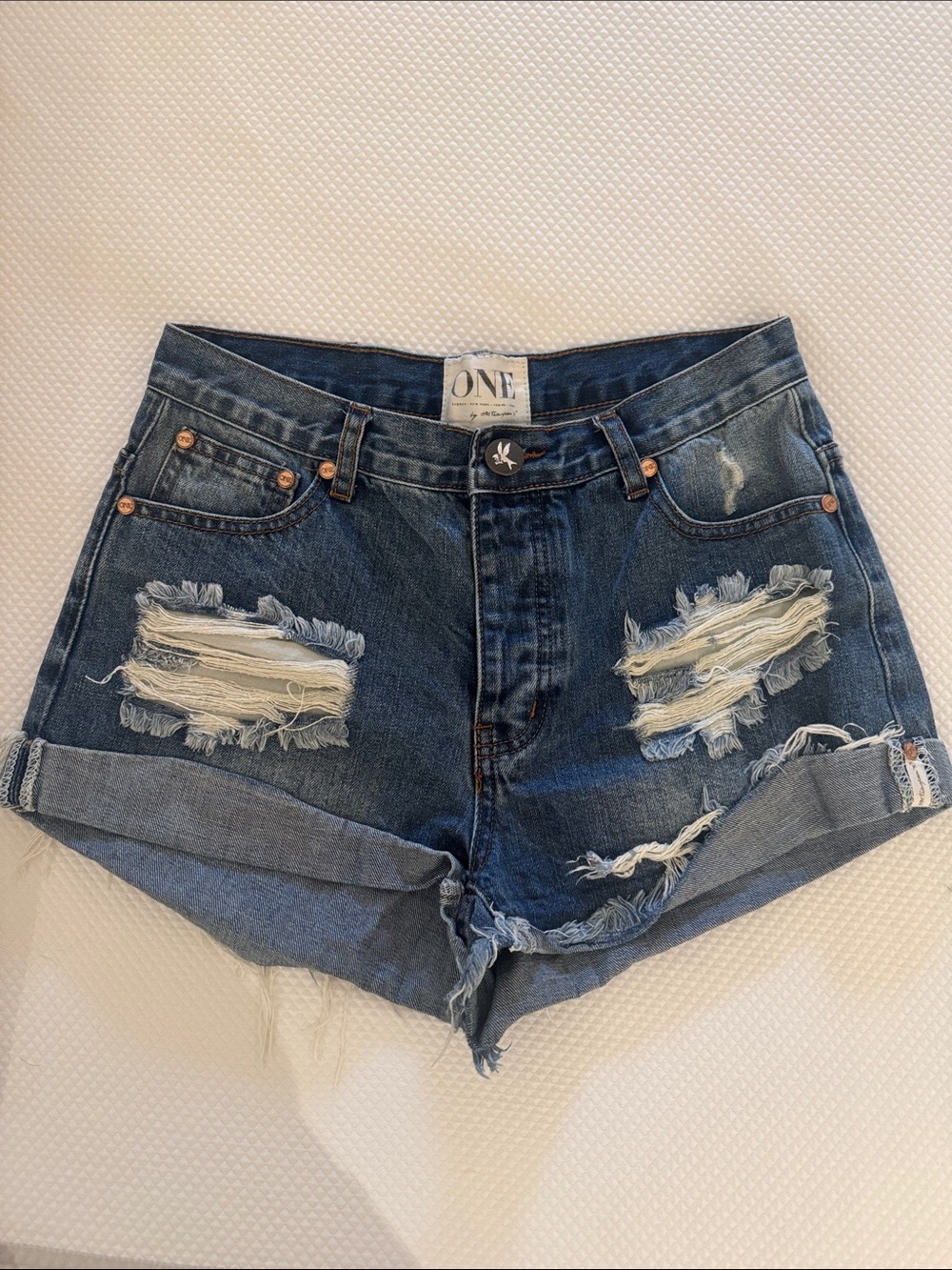 One Teaspoon Distressed Dark Blue Denim Shorts